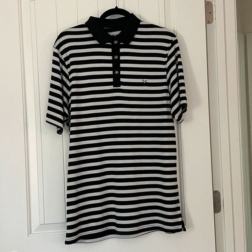 Callaway Men’s S Black White Stripe Golf Polo Shirt Excellent Condition